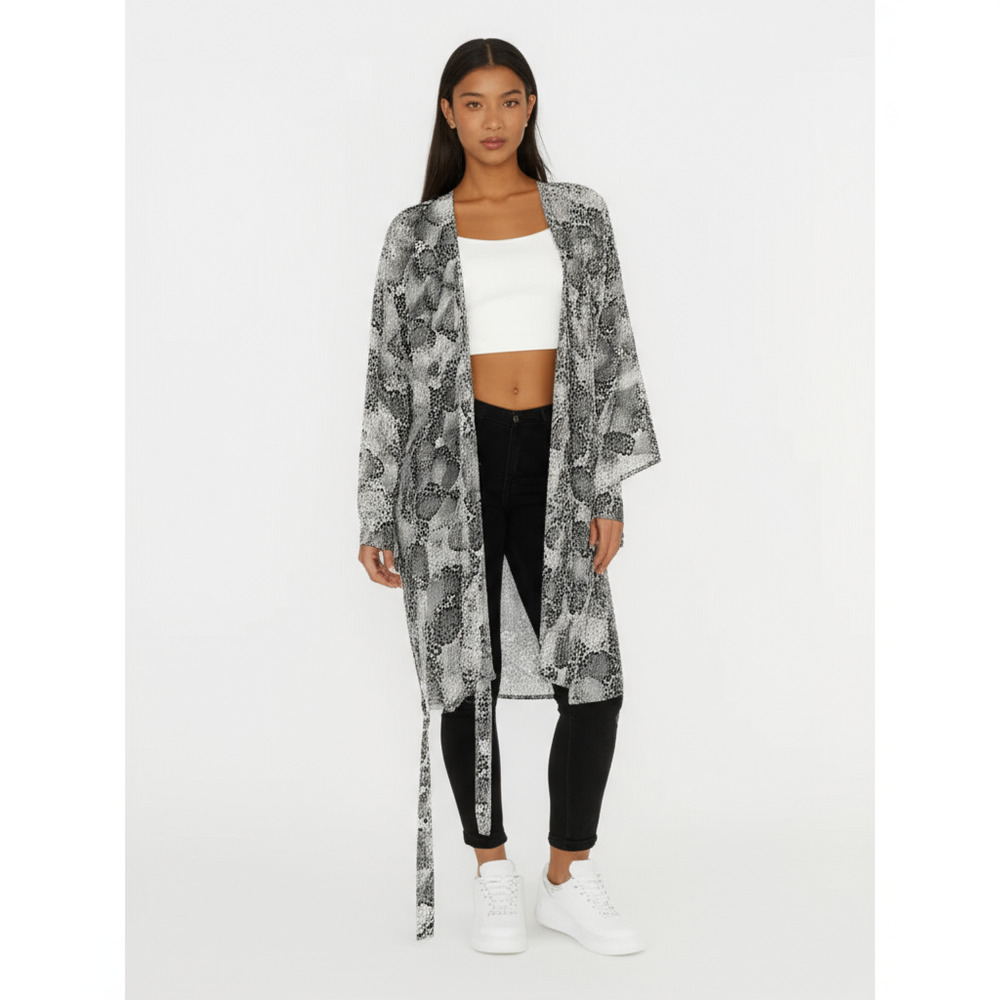 H&M Divided Animal Print Cardigan Small Black White Snake Print Open Tie Kimono